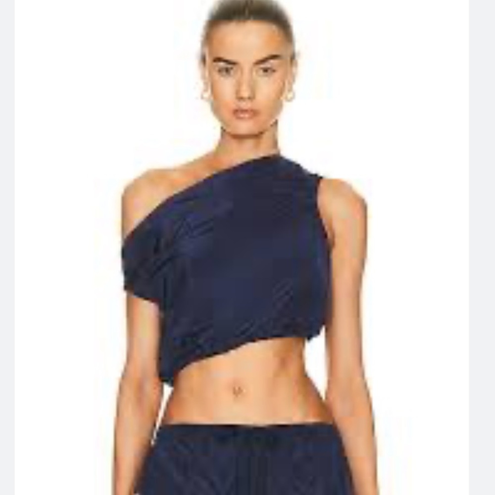 STAUD Aria Camisole Top in Navy Blue Nylon, Size L